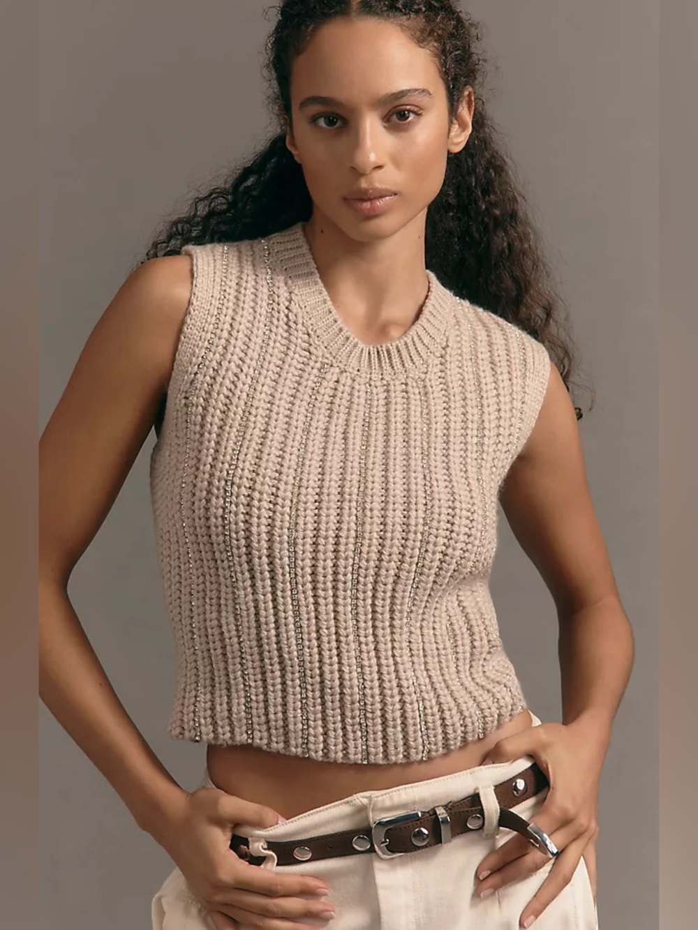 Anthropologie Pilcro Crewneck Metallic Muscle Sweater Vest Size Small